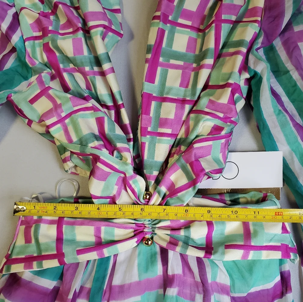 NWT$800 PatBO Seagreen Riviera Plunge Cutout Maxi Bodysuit Dress Open Back S 2-4 - Picture 11 of 16